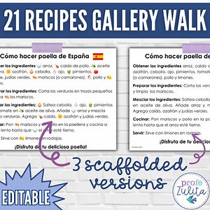 21 Spanish Food Readings Recipe Gallery Walk Activity & La comida Activity