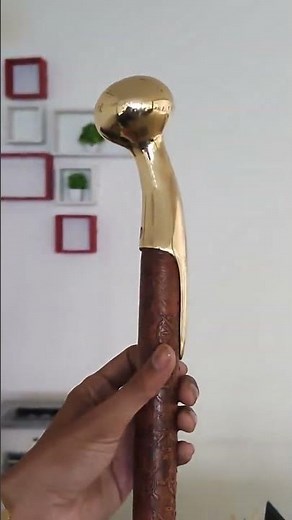 Hand-Carved Wooden Walking Cane with Brass Handle – Decorative Antique-Style Walking Stick