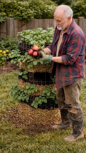 Grow Potatoes Vertically with a Potato Tower 🥔 #gardening #growyourownfood #vegetablegarden
