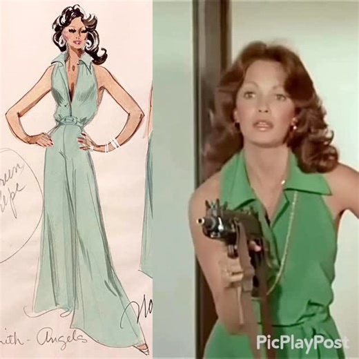 Nolan Miller Collector on Instagram: "My Collection: Sketch of the green jumpsuit designed by Nolan Miller and worn by Jaclyn Smith on Charlie’s Angels. . . . #nolanmiller #farrahfawcett #charliesangles katejackson #instamood couture johnforsythe costume hollywood glamour 80sfashion #jaclynsmith instadaily fashion fashionblogger insta oldhollywoodglam 70sfashion instagood style instafashion fashioninfilm cherylladd instastyle follow fashiongram fashiondesigner glam oldhollywood oldhollywoodglamo