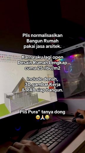 Aku open jasa arsitektur perencanaan bangunan rumah tinggal hanya 25ribu/m2 sudah include : 1. Denah sesuai kebutuhan 2. Gambar 3D (Biar kebayang hasilnya nanti) 3. Gambar Kerja 2D lengkap buat acuan tukang 4. RAB biar bisa kontril budget pembangunan Jadi nanti pas bangun ngak bingung lagi, & bisa lebih minim revisi di lapangan😊 #jasaarsitek #rumahtinggal #arsitek #rumahminimalis #jasadesainrumah