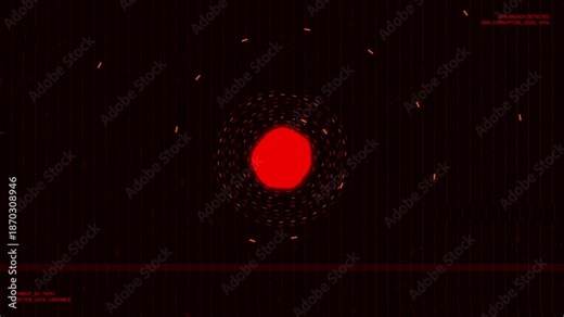 Critical System Failure Interface Rotating Red Threat Analysis Rings Glitching Data Streams Unstable Singularity Cybersecurity Hacker Red Alert Loop 4K ProRes 422 HQ