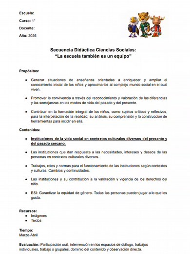 Secuencia Didáctica de Ciencias Sociales - Primer Grado