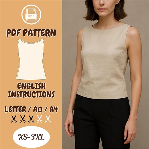 Sleeveless Linen Top Sewing Pattern: Tank Top, Beginner Friendly, Summer T - Shirt, Minimalist - Etsy Australia