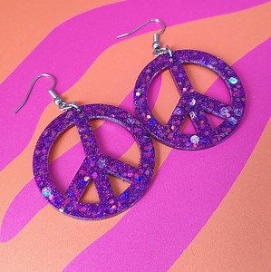 Sparkly Purple Peace Sign Dangle Earrings - Etsy Canada