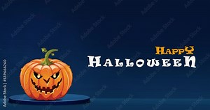 Animated Halloween banner or header. Happy Halloween inscription on dark blue background. Suitable for use as a title, video intro, and other Halloween-themed content.