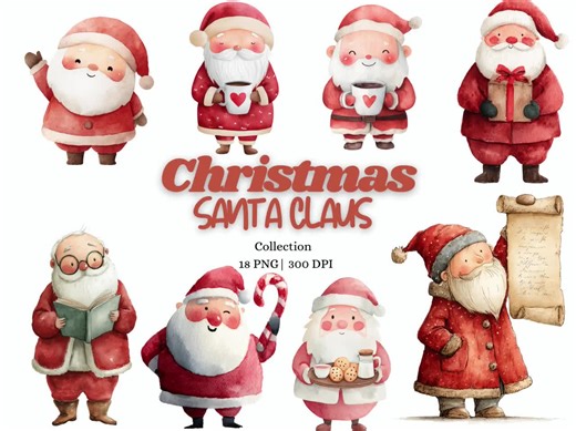 Christmas Santa Claus Clipart Bundle Cute Holiday Santa Characters Vintage Father Christmas PNG 18 Designs 300 DPI Winter Illustration Set - Etsy