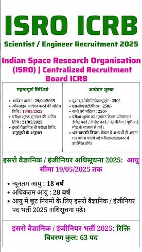 ISRO ICRB Recruitment 2025 ✅ Scientist Post | Detailed Notification Out ✅ #isro #shots