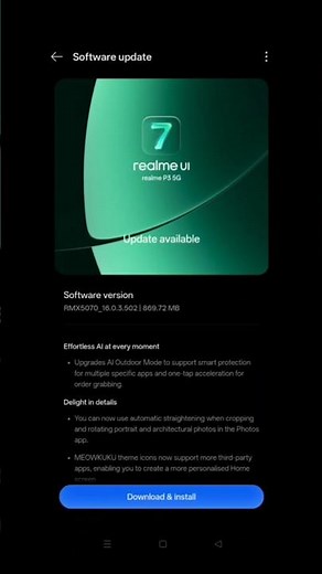 Good News realme ui 7.0 realme P3 5G New update, stable update #realmeui7 #shorts