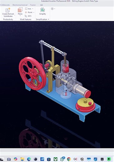 Stirling Engine Scotch Yoke Type Software > Autodesk Inventor 2026 #Capcut #stirlingengine #steamengine #autodeskinventor #solidworks