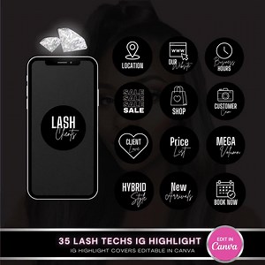 Editable Instagram Highlight Covers Lashes, IG Cover Templates Story Highlight Covers, Instagram Icons Hair Makeup Braid Nails Boutique - Etsy