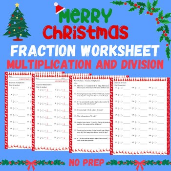 Christmas Fractions Multiplication & Division Worksheets | Holiday Math Activiti