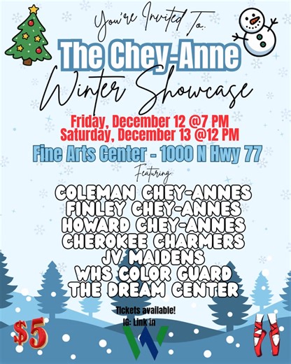 Our biggest (non-Competition) event is HERE!! Come on out and see your Wonderful WISD Chey-Annes as well as the Cherokee Charmers, JV Maidens, WHS Color Guard, and The Dream Center! 💚🎁❤️⛄ Get your tickets!: https://wisdcheyanneco.ludus.com/200510618 | Howard Chey-Annes