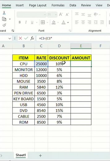 How to calculate discount in excel ❤️❤️ #excel #shorts #trending