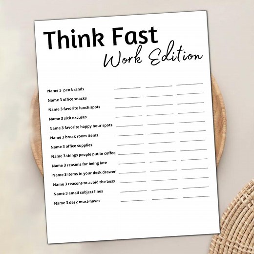 Think Fast Work Game, Office Party Game, Games for Work, Work Party Game, Team Building Game, Work Retreat Game, Office Icebreaker - Etsy