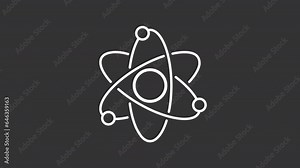 Atom white animated icon. Rotating electrons and pulsating nucleus line animation. Nuclear physics. Atomic structure. Isolated illustration on dark background. Transition alpha video. Motion graphic Stock Video