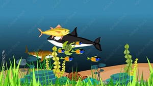 Sea life underwater animation sharks fishes cartoon scene Stock Video