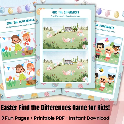 Easter Find the Differences Game Printable | Easter Activity for Kids | Spring Spot the Difference Puzzle PDF - Etsy