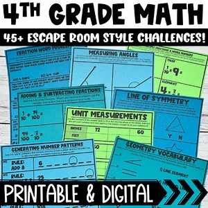 4th Grade Math Review Escape Room End of Year Activity State Test Prep Practice