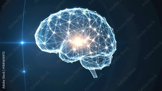 Visuals show different stages of brain network visualization. Light points connect, highlighting pathways in neural communication. This illustrates brain activity in various states