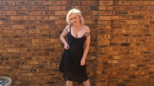 Striptease and Urinate by lush Mature naked blonde outside in the garden courtyard