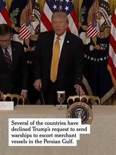 President Trump lashed out at U.S. allies for not agreeing to help reopen the Strait of Hormuz during a news conference on Monday. Several European countries have rejected his calls to send warships. “This is not our war; we did not start it,” Boris Pistorius, Germany’s defense minister, said.