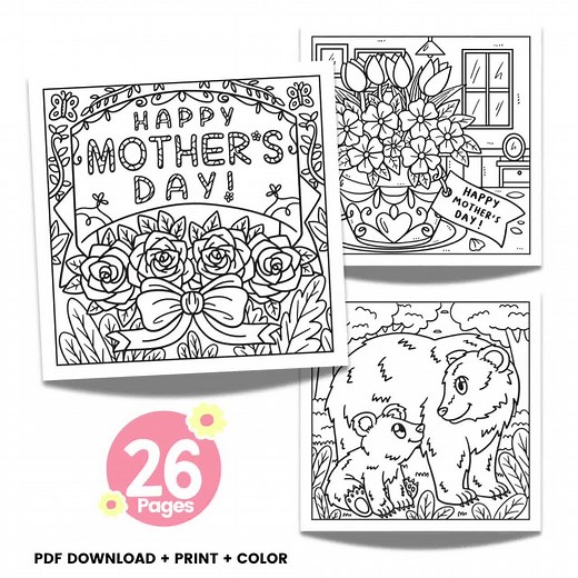 Mother's Day Coloring Pages, Printable Activity Book (PDF Download) - Etsy
