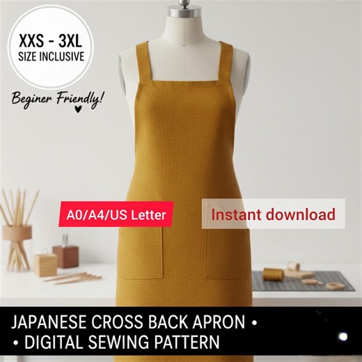 XXS-3XL Japanese Cross Back Apron Pattern | Detailed Pinafore Sewing Pattern | No-tie Studio Smock PDF | Beginner Friendly - Etsy