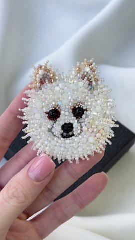 Beaded Dog Portrait Brooch Crafted With Intricate Details
