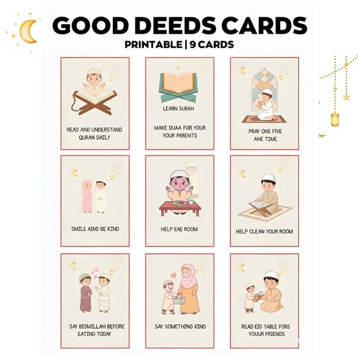 Good Deeds Cards Printable, Ramadan Cards, Ramadan Advent Cards, Kids Good Deeds, Muslim Activity, Ramadan Calendar,ramadan Kids Activities, - Etsy