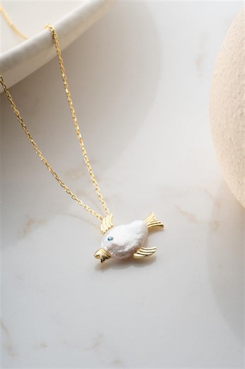 Pearl Dolphin Necklace Gold Plated Marine Pendant Ocean Inspired Minimal Elegant Jewelry Gift - Etsy