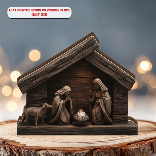 Nativity Wooden Block Decor, Christmas Religious Tabletop Sign, Holy Family Stable Scene, Rustic Farmhouse Shelf Decor, Not 3D Carving - Etsy
