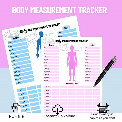 Printable Body Measurement Tracker: Weight Loss Progress Chart , Body Measurement Chart Male and Female (PDF Download) - Etsy