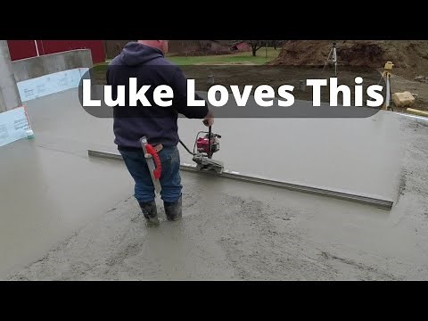 How To Pour and Screed Concrete Using a Power Screed | Raking Concrete and best Slump to use.