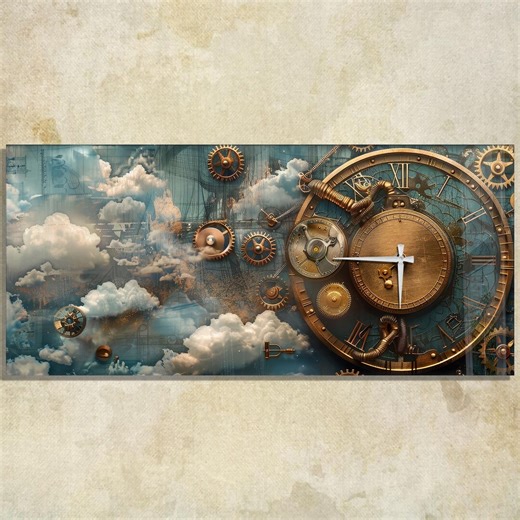Retro Vintage Steampunk Clock Wall Art on Tempered Glass, Antique Time Art - Etsy