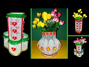 3 Beautiful organizer/flower vase made with Plastic Canvas step by step | Plastic canvas craft idea