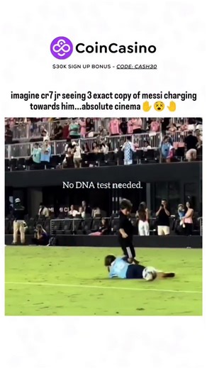 footyflare on Instagram: "Imagine CR7 Jr. lifting his head and suddenly seeing three exact copies of charging straight at him… that’s not football anymore — that’s absolute cinema 🎬☠️ Same low center of gravity. Same left foot glued to the ball. Same body feints that make logic clock out for a second. One Messi already bends defenders into shapes they didn’t know were possible. Three of them moving in sync? That’s when the pitch turns into a horror movie for defenders and a comedy for everyone