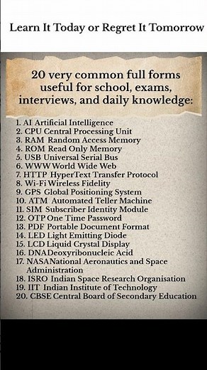 20 very common full forms useful for school, exams, interviews, and daily knowledge.#fullform#shorts