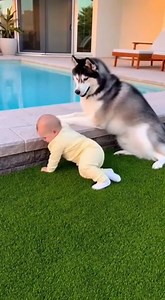 Mission Impossible: Baby Edition (Starring A Very Serious Husky Dog) 2025 Real home interior, pure drama… Baby on a mission: crawling full speed toward the door → Big fluffy dog turns into elite security → every time baby gets close, dog calmly places one giant paw like “Not today, kid” → Baby gets more and more frustrated, starts grunting and pushing against the paw → Dog stays 100% serious, zero tail wag, just doing his job 😂 100% real footage, no edits — the cutest prison break ever! Tag you