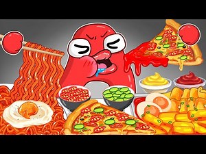 ASMR Mukbang | Cheese Pizza & Tteokbokki /Alphabet Lore Cooking Mukbang | Animación española