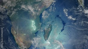 Realistic Earth Orbit and Zoom Glowing Borders Malawi