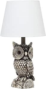 Simple Designs LT2098-WHT Woodland 19.85" Tall Contemporary Polyresin Gazing Brown & White Night Owl Bedside Table Desk Lamp w White Tapered Drum Shade for Decor,Bedroom,Kids' Room,Nursery,LivingRoom