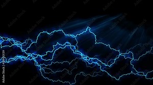 Electricity crackling. Abstract background with electric arcs. Realistic lightning strikes.Thunderstorm with flashing lightning. Seamless looping. BLue.