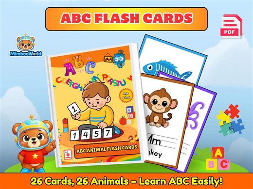 Animal Alphabet Flash Cards, Montessori ABC Learning, Preschool Phonics Cards, Kids Letter Recognition, Homeschool Printable Flashcards - Etsy