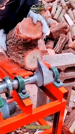 Cone Log Splitter Machine Pulls Firewood Apart Using Rotating Screw Force #machine #woodworking
