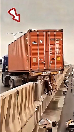 Sideways Crash! Container Slams the Barrier and Plunges Down! #fail #highway #crash #automobile