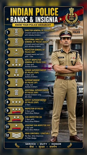 Indian Police Ranks & Insignia Explained 🇮🇳 | Police Hierarchy Full Details 🚔 #shorts #trending