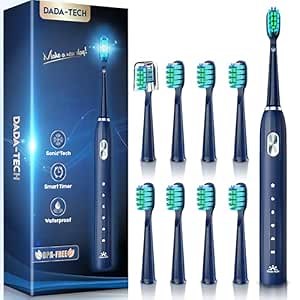 Electric Toothbrush for Adults Kids Electric Toothbrush Rechargeable Sonic Toothbrush Ultrasonic Toothbrush with Timer, 9 Brush Heads, 5 Cleaning Modes 4-Hour Charge Lasts 60 Days (Blue 8-12)
