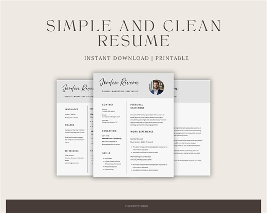 Simple and Clean Resume Template | 1 & 2 Pages | Cover Letter | Professional Minimalist Design | Instant Download - Etsy