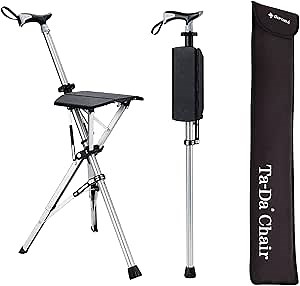 STEP2GOLD Ta-Da Chair, Portable Trekking Hiking Pole, Folding Walking Stick with Seat, Walking Cane with Chair, Foldable Chair, Lightweight Aluminum, Easy Carry and Storage, Anti-Slip